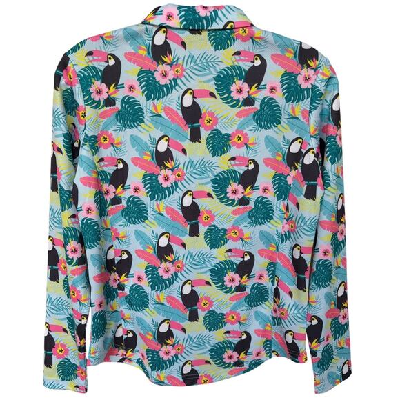 Golf Goddess NWT Bright Tropical Toucan Themed Quarter Zip Pullover size S - Picture 7 of 9